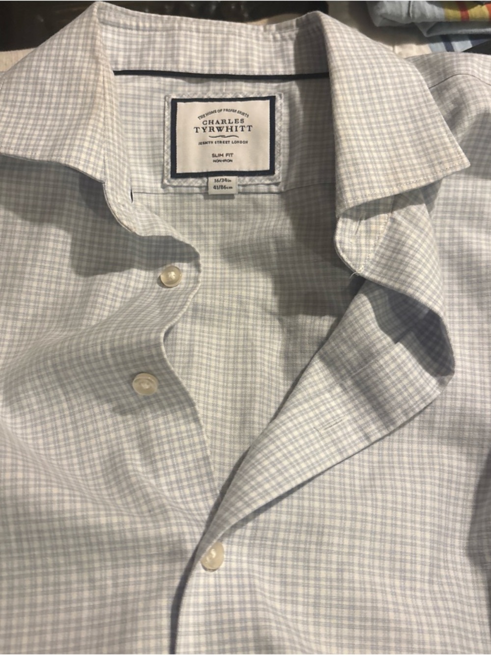 Charles Tyrwhitt Blue and White Mini Check Dress Shirt